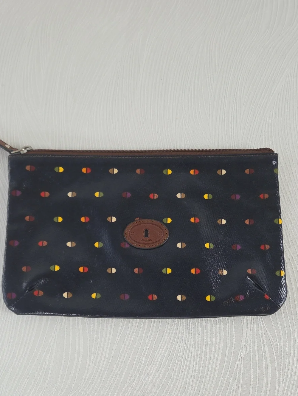 Vintage Fossil Key - Per Navy Multicolor Dot Zip Pouch